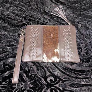 Cowhide wristlet bag